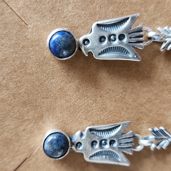 NWOT Native American Navajo Denim Lapis & Sterling Thunderbird Dangle Earrings - Picture 12 of 12